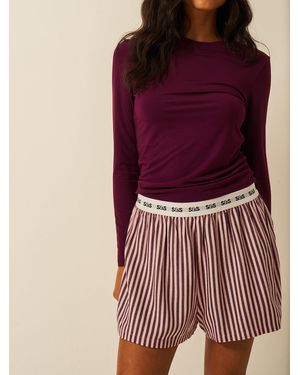 Stripe & Stare Soft Brushed Woven Pyjama Shorts - Red