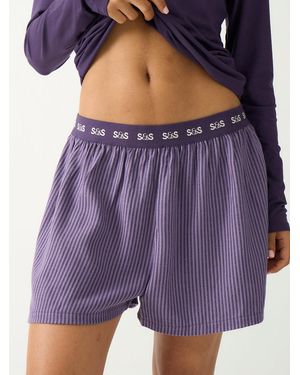 Stripe & Stare Soft Brushed Woven Pyjama Shorts - Purple