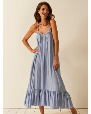 Stripe & Stare Seersucker Midi Frill Dress - Blue