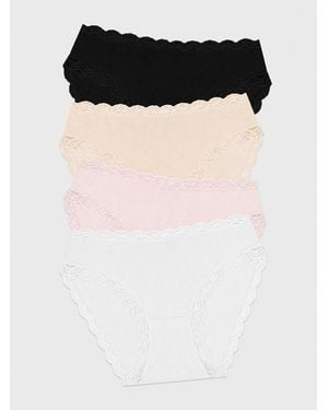Stripe & Stare Mid Rise High Leg Knicker Four Pack - Black