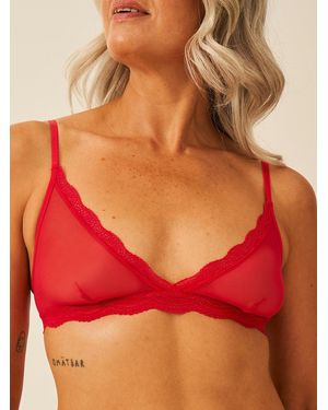Stripe & Stare Triangle Lace Mesh Bra - Red