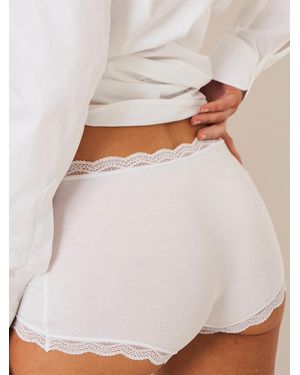Stripe & Stare White Lace-Trim Hipster Knickers