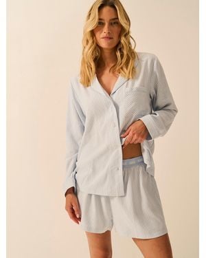 Stripe & Stare Soft Brushed Woven Pyjama Shorts - Natural