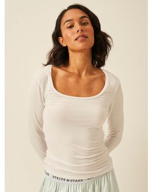 Stripe & Stare Scoop Long Sleeve Under Layer Top - White