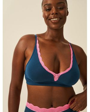 Stripe & Stare Lace Plunge Bra - Blue