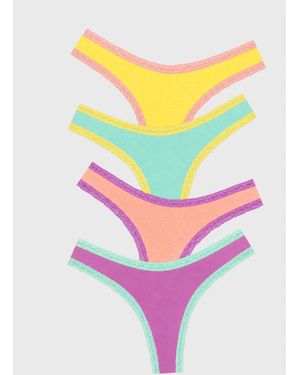 Stripe & Stare Thong Four Pack - Yellow