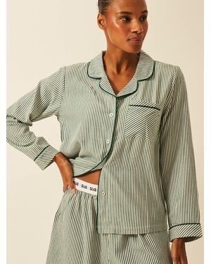 Stripe & Stare Soft Brushed Woven Pyjama Top - Green