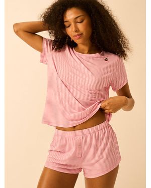 Stripe & Stare T-Shirt & Short Pyjama Set - Pink