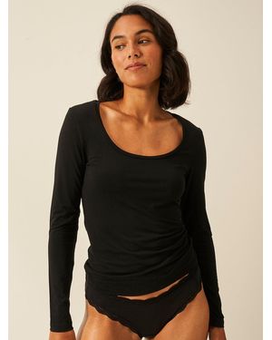 Stripe & Stare Scoop Long Sleeve Under Layer Top - Black