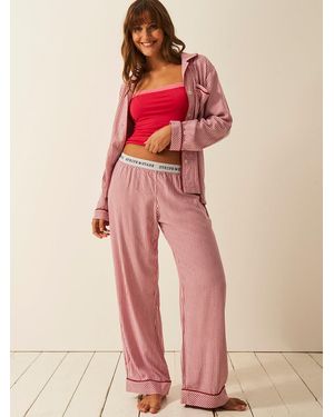 Stripe & Stare Soft Brushed Woven Pyjama Bottoms - Pink