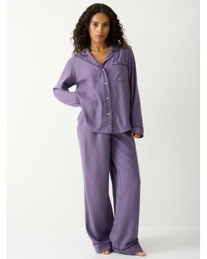 Stripe & Stare Soft Brushed Woven Pyjama Bottoms - Purple