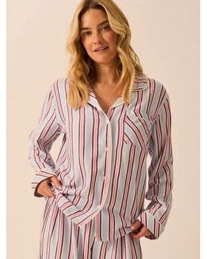 Stripe & Stare Soft Brushed Woven Pyjama Top - Natural
