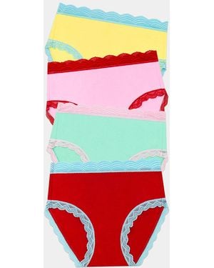 Stripe & Stare High Rise Knicker Four Pack - Red