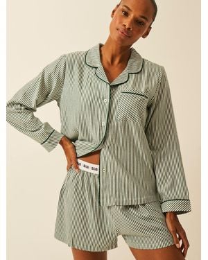 Stripe & Stare Soft Brushed Woven Pyjama Shorts - Green