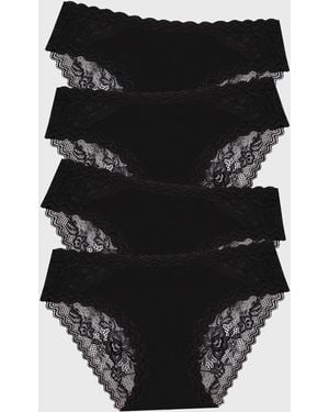 Stripe & Stare Eco Lace Original Knicker Four Pack - Black