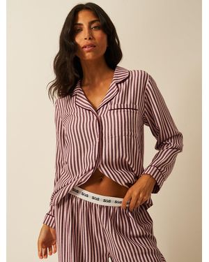 Stripe & Stare Soft Brushed Woven Pyjama Top - Brown