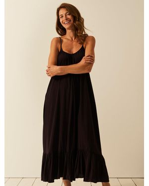 Stripe & Stare Seersucker Midi Frill Dress - Black