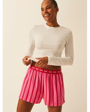 Stripe & Stare Soft Brushed Woven Pyjama Shorts - Red