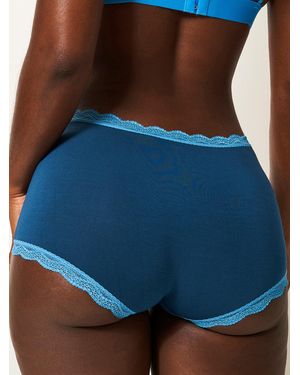 Stripe & Stare Lace-Trim Midnight Neon Hipster Knickers - Blue