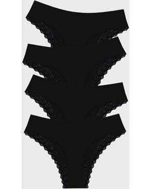 Stripe & Stare Zigzag Lace Brazilian Knicker Four Pack - Black