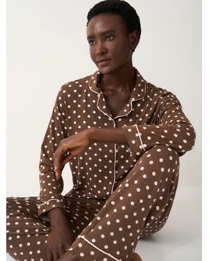 Stripe & Stare Long Pyjama Set - Brown