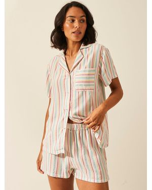 Stripe & Stare Seersucker Short Sleeve Pyjama Top - Natural