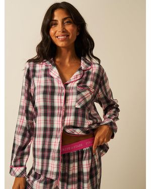Stripe & Stare Soft Brushed Woven Pyjama Top - Natural