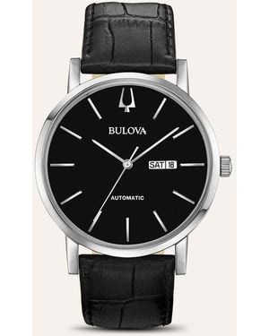 Bulova Orologio Clipper 3h automatico in acciaio con cinturino in pelle nero e quadrante nero