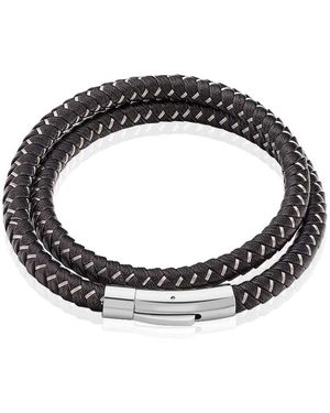 Stroili Bracciale in acciaio e pelle nera - Metallizzato