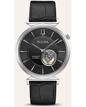Bulova Orologio solo tempo cinturino in pelle nero e cassa acciaio