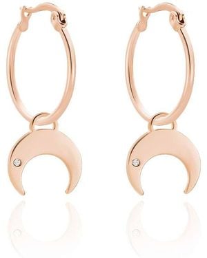 Stroili Orecchini a cerchio in acciaio rosato e strass con pendente Lunula - Metallizzato