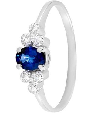Stroili Anello Solitario Elizabeth Crown Oro Bianco Zaffiro Diamante - Blu