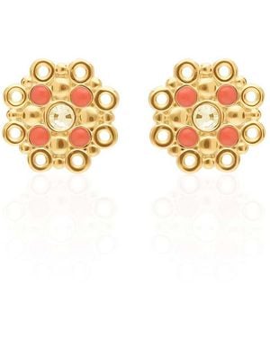 Stroili Orecchini a lobo in ottone rosato con cristalli e smalto arancione - Metallizzato