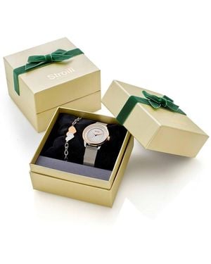 Stroili Cofanetto con orologio da polso solo tempo con cassa e cinturino in acciaio + bracciale in acciaio Cuore - Verde