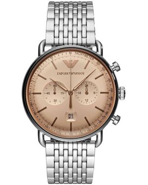 Emporio Armani Orologio cronografo con cinturino e cassa in acciaio silver. quadrante beige - Metallizzato