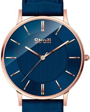 Stroili Solo tempo cassa e bracciale in acciaio e pelle quadrante blu e rose gold