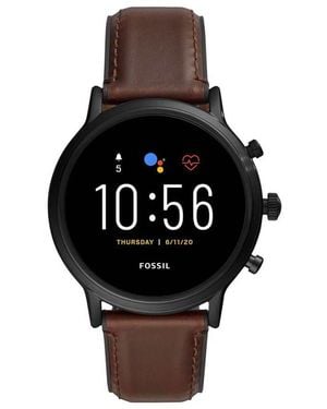Fossil Smartwatch CA con cinturino di pelle marrone e cassa in acciaio nera - Nero