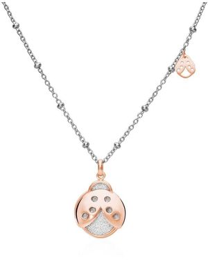 Stroili Girocollo in acciaio bicolore con charm coccinella con glitter - Metallizzato