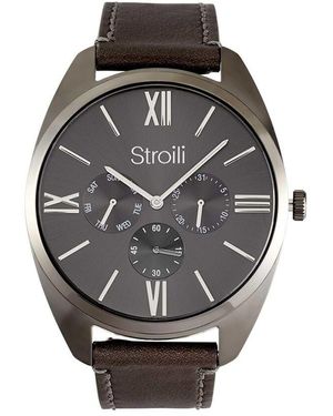 Stroili Orologio Multifunzione Con Cinturino In Pelle Grigio E Cassa In Acciaio Grigio - Metallizzato