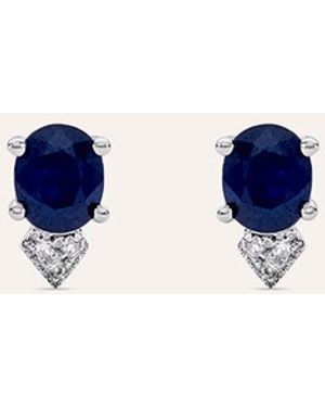 Stroili Orecchini Lobo Elizabeth Crown Oro Bianco Zaffiro Diamante - Blu