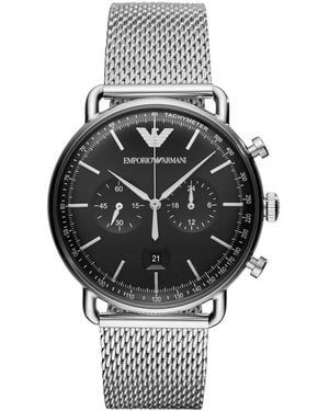 Emporio Armani Orologio cronografo in acciaio silver con bracciale in mesh e quadrante nero - Metallizzato