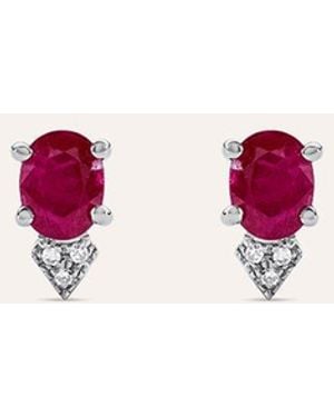 Stroili Orecchini Lobo Elizabeth Crown Oro Bianco Rubino Diamante - Rosa
