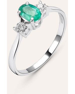 Stroili Anello Solitario Elizabeth Crown Oro Bianco Smeraldo Diamante - Verde