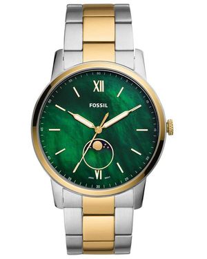 Fossil Orologio solo tempo in acciaio silver e oro. quadrante verde