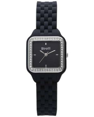 Stroili Orologio cinturino policarbonato nero. cassa acciaio. ghiera argento con strass