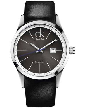 Calvin Klein Orologio solo tempo con cinturino in pelle nero e cassa in acciaio