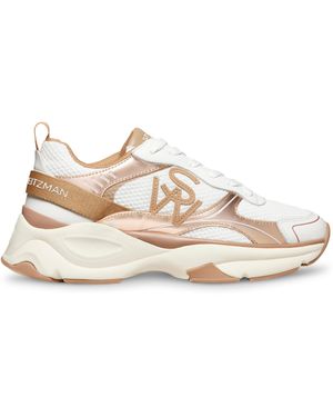 Stuart Weitzman Breathable Mesh Leather Trainers - Natural