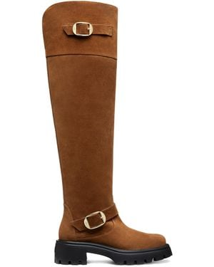 Stuart Weitzman Suede Over-the-Knee Moto Tall Boots - Brown
