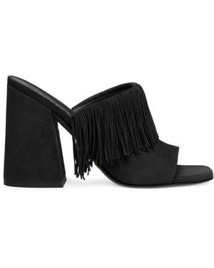 Stuart Weitzman Tia Fringe 100 Slide - Black