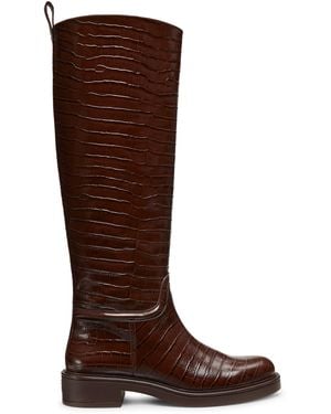 Stuart Weitzman Knee-High Croc-Embossed Riding Boots - Brown
